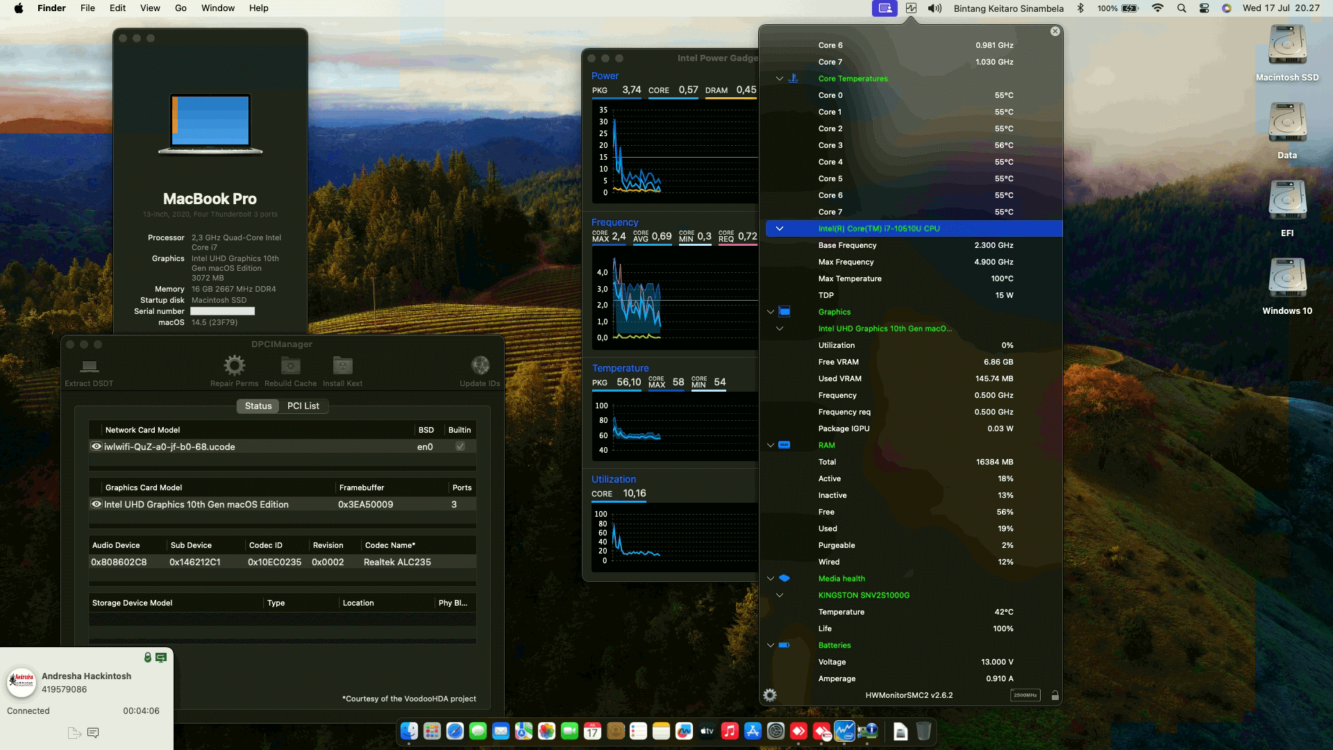 Success Hackintosh macOS Sonoma 14.5 Build 23F79 in MSI Modern 14 B10RBSW